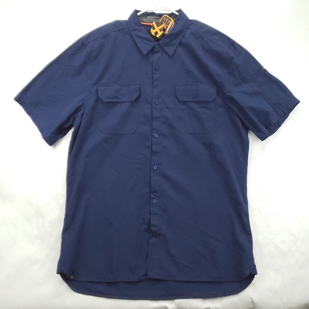 NEW Hawx Work Gear Shirt Mens XLT Blue Short Sleeve UPF 30+ Wicking Button-Up